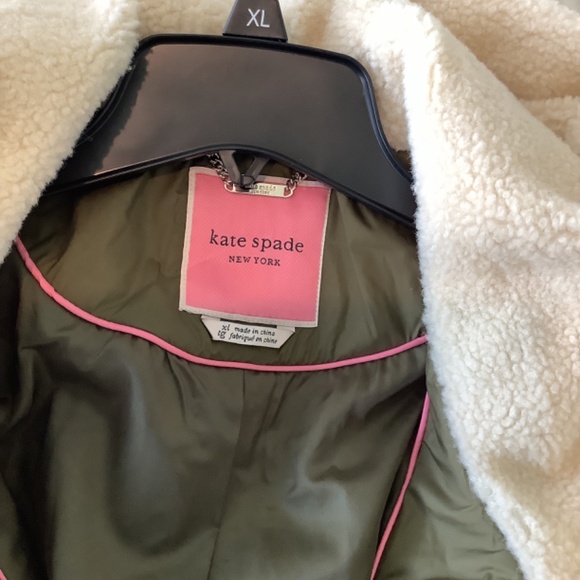 kate spade New York Faux Shearling Trim Down & Feather Fill Coat in Olive XL - Picture 9 of 13